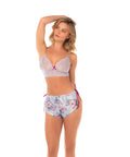 Lace Bralette W/Satin Floral Shorts - Silver Bloom