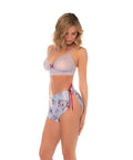 Lace Bralette W/Satin Floral Shorts - Silver Bloom