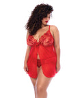 Sequin Embellished Babydoll W/G-String - Red