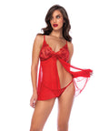 Sequin Embellished Babydoll W/G-String - Red