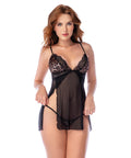 Sheer Lace Babydoll W/Thong 2 Pc Set - Black/Leopard