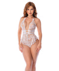 Sheer Lace Halter Teddy - White