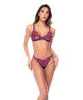 Floral Embroidered Mesh Triangle Bra W/Matching Panty 2 Pc Set - Orchid