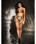 Mesh Top W/Adjustable Coverage, Garter Belt & Thong Black