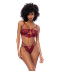 Lace Underwire Top W/Thong 2 Pc Set - Rosewood