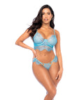 Scallop Lace And Mesh Underwire Bra W/Thong 2 Pc Set - Light Blue