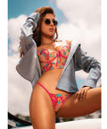 Seductive Garden Floral Mesh Bralette W/G-String 2 Pc Set - Multi-Color
