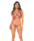 Seductive Garden Floral Mesh Bralette W/G-String 2 Pc Set - Multi-Color