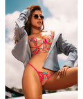 Seductive Garden Floral Mesh Bralette W/G-String 2 Pc Set - Multi-Color