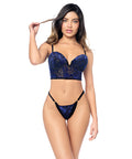 Underwire Bustier W/Removeable Straps & Adjustable Panty 2 Pc Set - Black/Blue