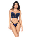 Underwire Bustier W/Removeable Straps & Adjustable Panty 2 Pc Set - Black/Blue