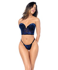 Underwire Bustier W/Removeable Straps & Adjustable Panty 2 Pc Set - Black/Blue