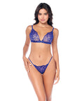 Lace Bralette W/G-String & Garter 3 Pc Set - Sapphire Blue