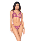 Sheer Lace Triangle Top W/Panty 2 Pc Set - Pink