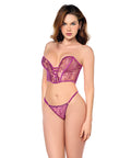 Mesh Bustier & G-String W/Adjustable Sides 2 Pc Set - Pink