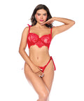 Laced In Confidence Bralette & G-String W/Tie Straps - Red