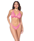 Lacy Halter Top W/Panty 2 Pc Set - Pink