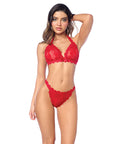 Lacy Halter Top W/Panty 2 Pc Set - Red