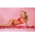 Cherry Strappy Lace Unlined Underwire Bra W/Heart Ring Detail & Panty Red