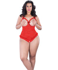 Lace Open Cup & Crotchless Teddy Red
