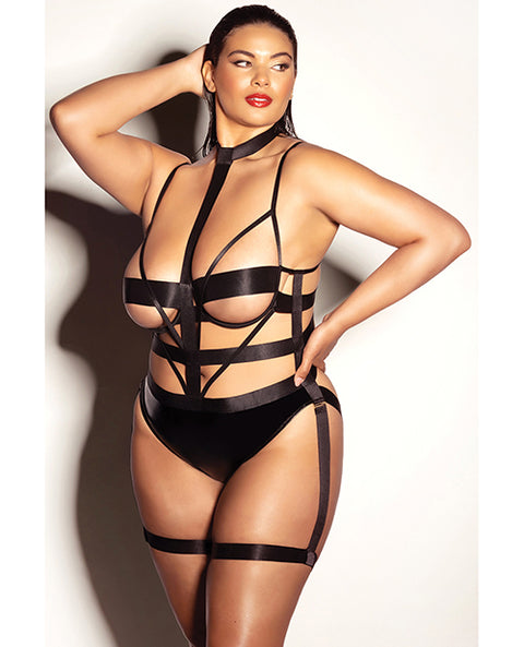 Fetish Lethal Underwire Peek A Boo Vinyl Teddy W/Choker Black