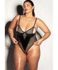 FETISH Frisky Fishnet & Vinyl Shelf Cup Peek A Boo Teddy Black LG