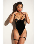 FETISH Play Open Shelf Cup Vinyl & Mesh Teddy w/Vinyl Nipple Covers & Chain Tassel Black SM