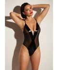 Fetish Finesse Soft Cup Vinyl & Mesh Teddy W/Barbell Black