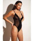 Fetish Finesse Soft Cup Vinyl & Mesh Teddy W/Barbell Black