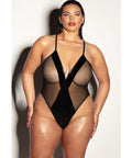 Fetish Finesse Soft Cup Vinyl & Mesh Teddy W/Barbell Black