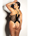 Fetish Finesse Soft Cup Vinyl & Mesh Teddy W/Barbell Black
