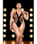 Fetish Finesse Soft Cup Vinyl & Mesh Teddy W/Barbell Black