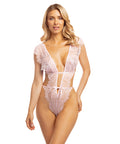 Imani Eyelash Lace Soft Cup High Leg Teddy Pink Tulle