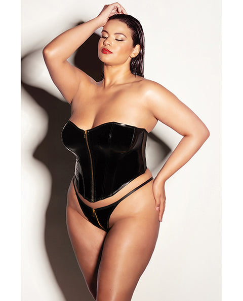 Fetish Rider Vinyl Bustier W/Front Zipper & Panty Black
