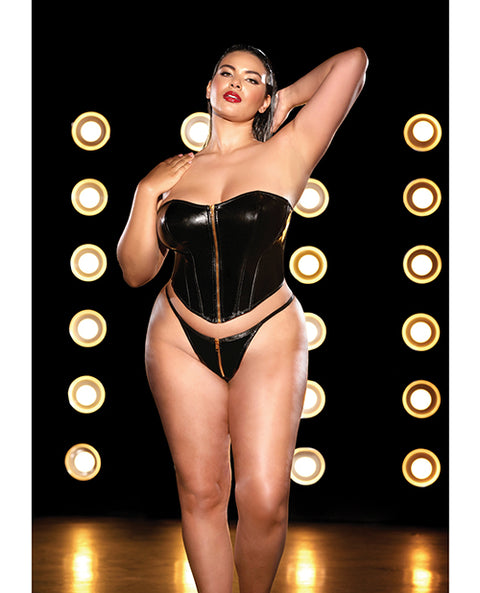 Fetish Rider Vinyl Bustier W/Front Zipper & Panty Black