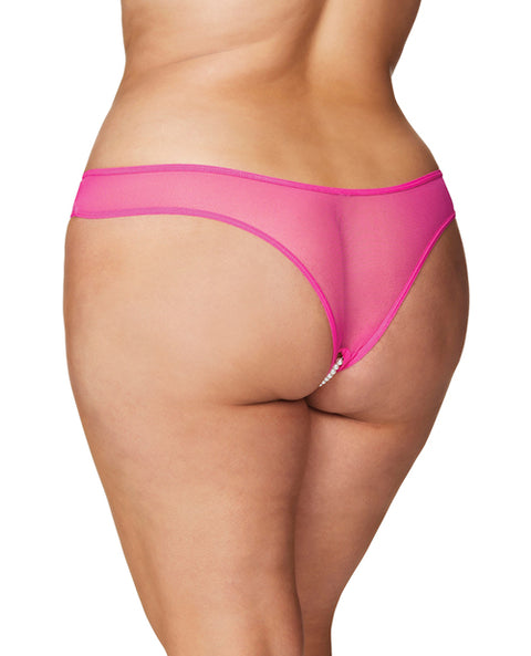 Crotchless Thong W/Pearls Hot Pink