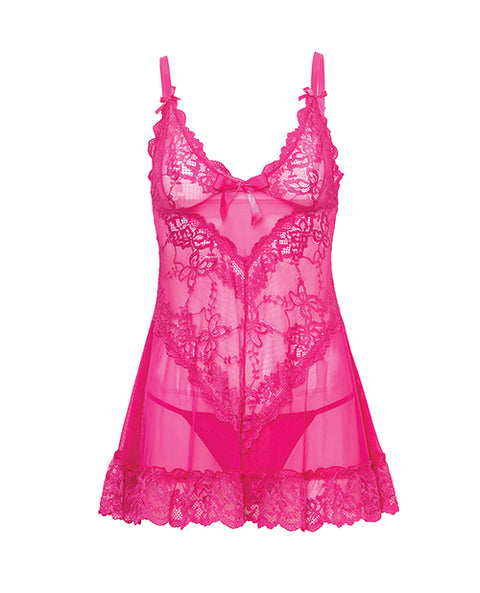 Valentine Lace Babydoll w/Bows & G-String - Rose LG