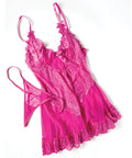 Valentine Lace Babydoll w/Bows & G-String - Rose LG