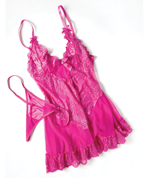Valentine Lace Babydoll w/Bows & G-String - Rose LG