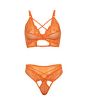 Amina Scallop Lace & Mesh Bralette W/Panty 2 Pc Set - Dragon Fire Orange