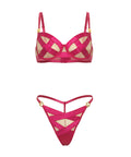 Raelynn Satin Strappy Underwire Bra W/G-String 2 Pc Set - Pink Yarrow