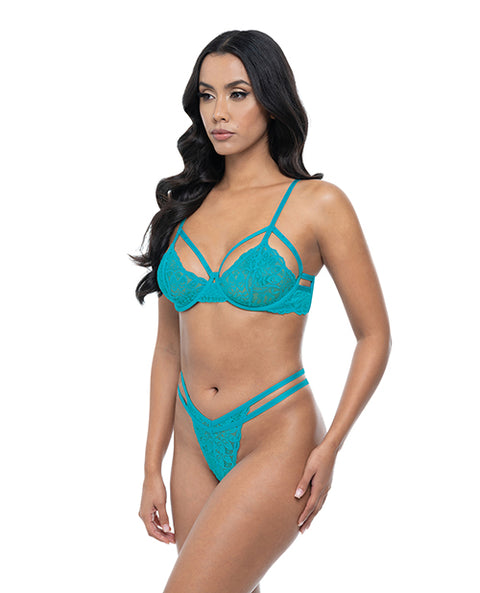 Raya Lace Underwire Bra W/Panty 2 Pc Set - Beach Blue