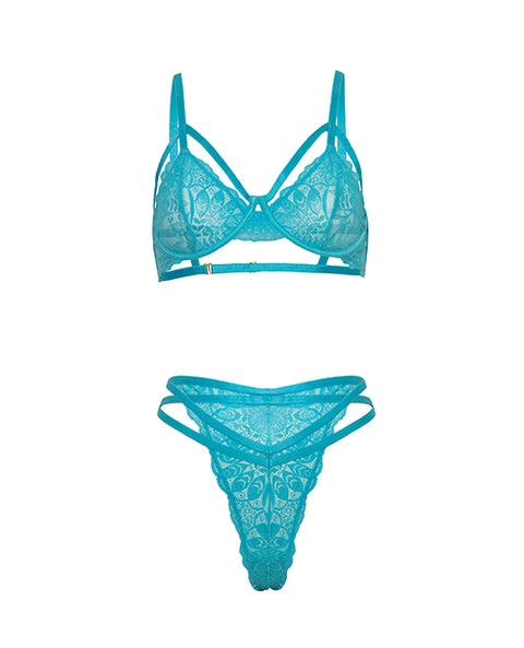 Raya Lace Underwire Bra W/Panty 2 Pc Set - Beach Blue