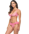 Aubrielle Diamond Mesh Underwire Bra W/Thong 2 Pc Set - Pink