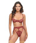 Arielle Lace Unlined Underwire 2 Pc Set W/Ring Detail - Burgundy