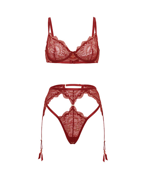 Arielle Lace Unlined Underwire 2 Pc Set W/Ring Detail - Burgundy