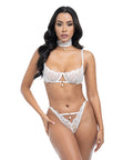 Pearla Lace Underwire Bra & Open Back Panty W/Matching Collar 3 Pc Set - White
