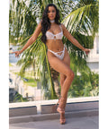 Pearla Lace Underwire Bra & Open Back Panty W/Matching Collar 3 Pc Set - White