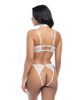 Pearla Lace Underwire Bra & Open Back Panty W/Matching Collar 3 Pc Set - White