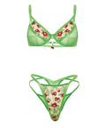 Cheri Underwire Embroidered 2 Pc Set W/Cherry Charm Details - Neon Green